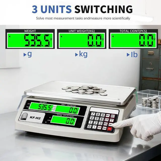 Alt view image 5 of 7 - Industrial Counting Scale, 30kg/0.5g Digital Coin Scale for Coin, Parts, High Precision Electronic Gram Scale with RS232 Port for Connecting Computer or Printer,kg/g/lb Switching, LCD Display