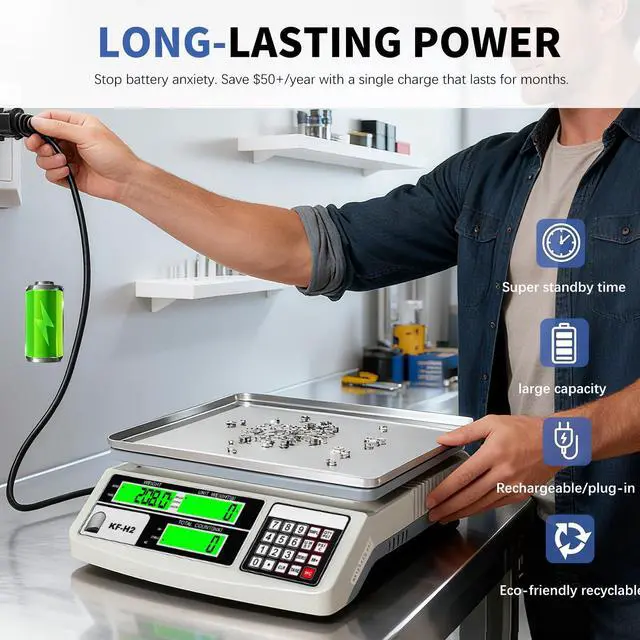 Alt view image 6 of 7 - Industrial Counting Scale, 30kg/0.5g Digital Coin Scale for Coin, Parts, High Precision Electronic Gram Scale with RS232 Port for Connecting Computer or Printer,kg/g/lb Switching, LCD Display