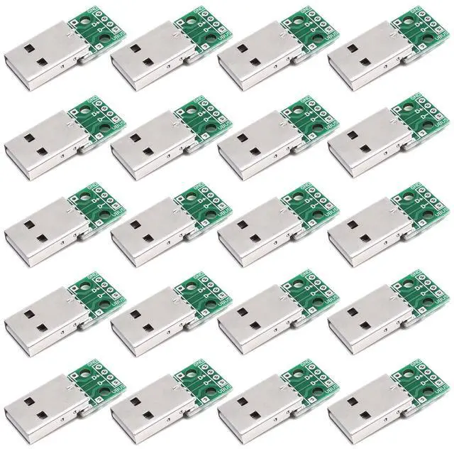 Main image of 20Pcs USB-A Male DIP Breakout Board 2.54mm Pitch PCB Test Module