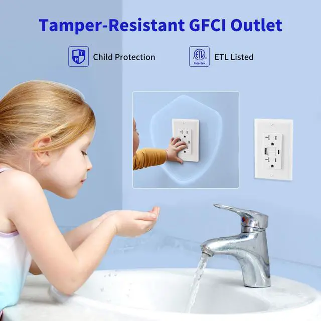 Alt view image 4 of 6 - 20 Amp Self-Test GFCI Outlet Combination with USB Type A & Type-C