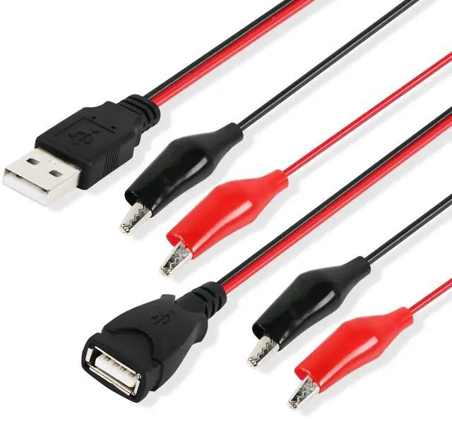 Main image of Alligator Clip Jumper Probe to USB Male and Female Test Wre 18AWG Adapter Red and Black Wire Alligator Clip Test Wire 50 cm for Testing the Circuit