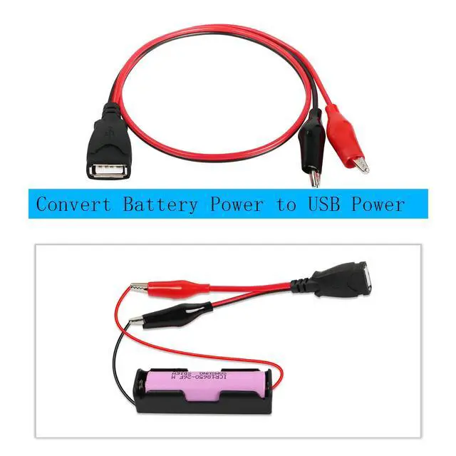Alt view image 6 of 7 - Alligator Clip Jumper Probe to USB Male and Female Test Wre 18AWG Adapter Red and Black Wire Alligator Clip Test Wire 50 cm for Testing the Circuit