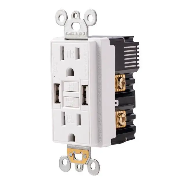 Alt view image 2 of 7 - Combination 15A GFCI Outlet with Self-Test and USB in-Wall Charger Outlet with 5V/4.8A, High Speed Charging for Smartphones and Tablets, ETL, Wallplate Included, 1 Pack, White
