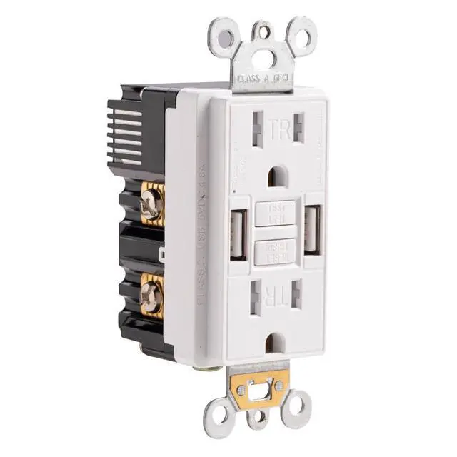 Alt view image 3 of 7 - Combination 15A GFCI Outlet with Self-Test and USB in-Wall Charger Outlet with 5V/4.8A, High Speed Charging for Smartphones and Tablets, ETL, Wallplate Included, 1 Pack, White