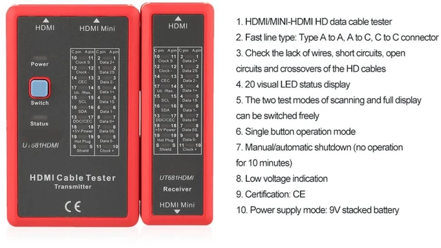 Alt view image 6 of 7 - UT681 HDMI Cable Tester, Portable Mini HDMI to HDMI, High Definition USB Cable Tester, for Check Disorder Short Open and Cross Connection