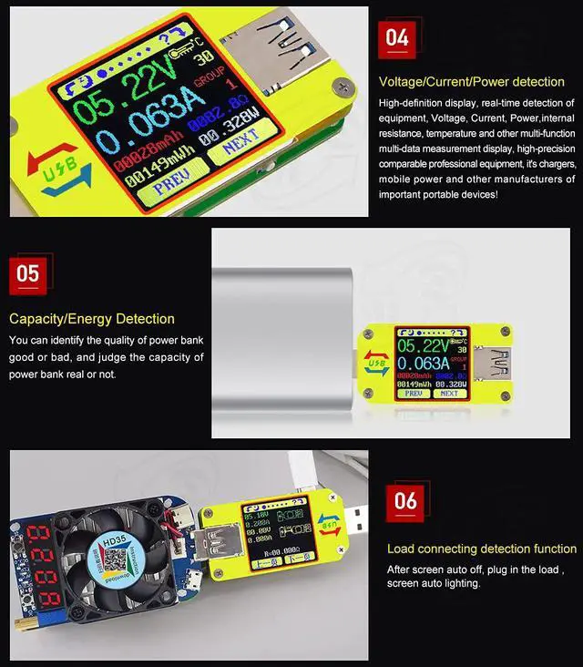 Alt view image 5 of 7 - UM34C 4A USB3.0 USB Meter Tester Voltage Current Power Charger Voltmeter Ammeter Multimeter Tester Measure Cable Resistance(UM34C)