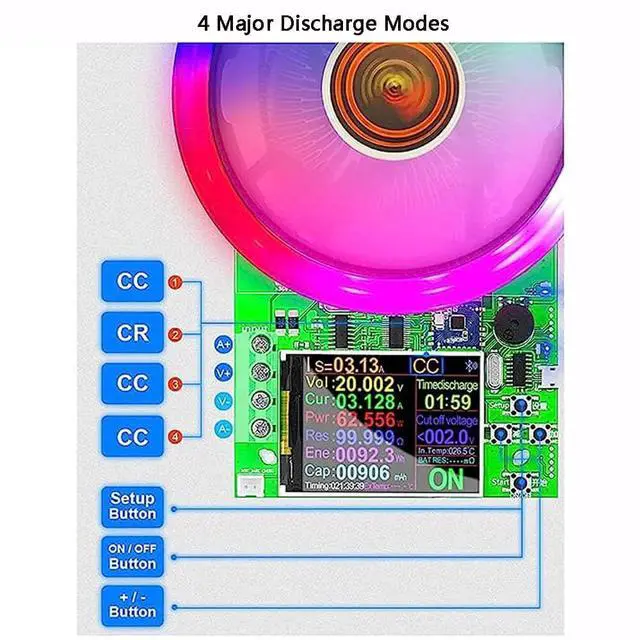 Alt view image 2 of 7 - DC Electronic Load Tester Battery Capacity Monitor USB Load Tester Color Screen Data Monitoring Discharge Charge Power Meter Supply Checker 180W 4 Working Modes(2.4 inch)