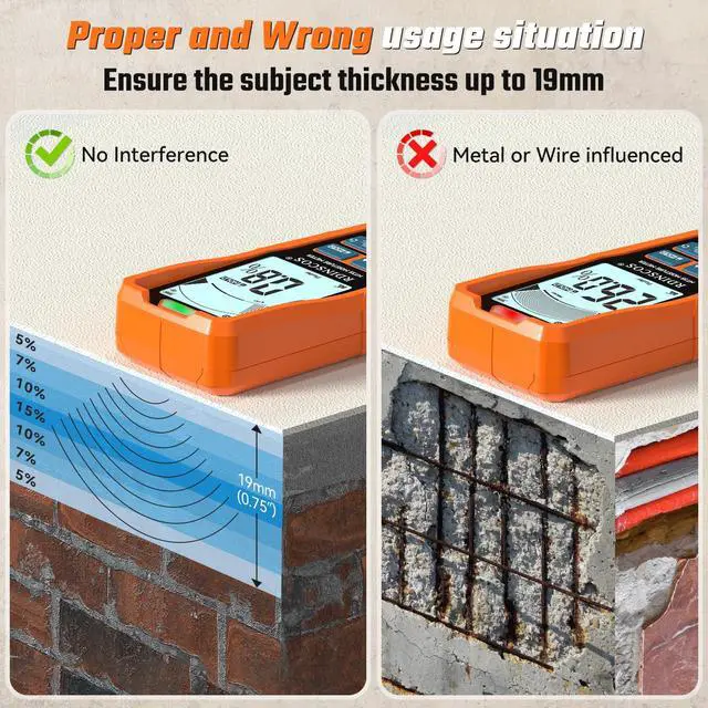 Alt view image 6 of 6 - Pinless Moisture Meter, 6 Modes for Wood, Drywall, Concrete