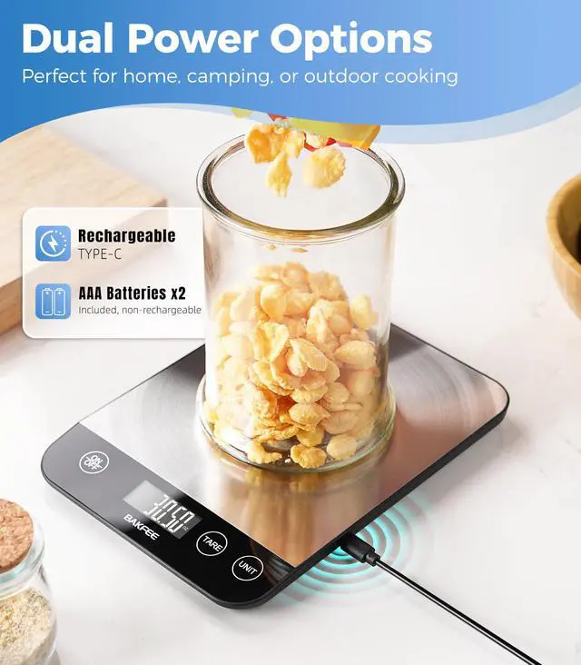 Alt view image 3 of 7 - Food Scale, 33lb Kitchen Scale, 1g Precision, USB-C Charging, Black