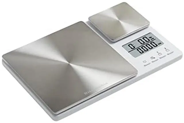 Main image of KQ909 Dual Platform Digital Kitchen and Food Scale, 11 Pound Capacity and Precision 16oz Capacity, White with Stainless Steel