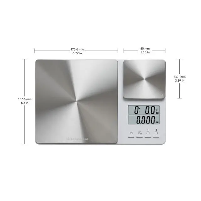 Alt view image 2 of 7 - KQ909 Dual Platform Digital Kitchen and Food Scale, 11 Pound Capacity and Precision 16oz Capacity, White with Stainless Steel