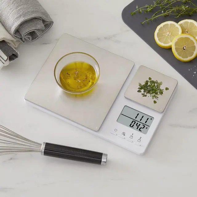 Alt view image 3 of 7 - KQ909 Dual Platform Digital Kitchen and Food Scale, 11 Pound Capacity and Precision 16oz Capacity, White with Stainless Steel