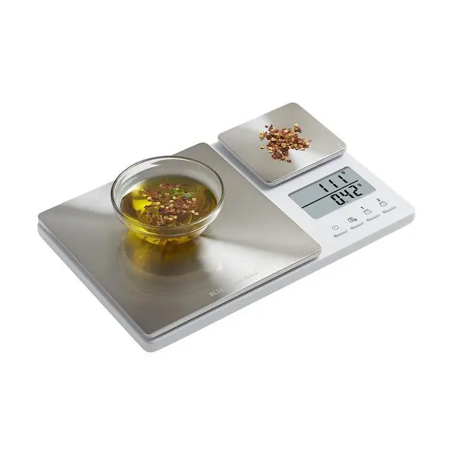 Alt view image 4 of 7 - KQ909 Dual Platform Digital Kitchen and Food Scale, 11 Pound Capacity and Precision 16oz Capacity, White with Stainless Steel
