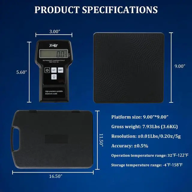 Alt view image 2 of 7 - 220LBS Electronic Refrigerant Charging Scale with Portable Case, Digital Freon Scale, HVAC Refrigerant Scale for All Refrigerant Recovery Tanks