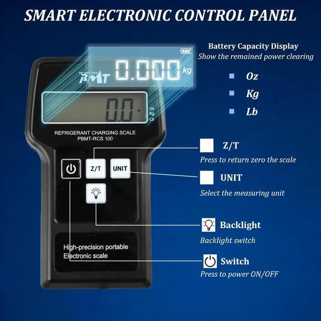Alt view image 3 of 7 - 220LBS Electronic Refrigerant Charging Scale with Portable Case, Digital Freon Scale, HVAC Refrigerant Scale for All Refrigerant Recovery Tanks