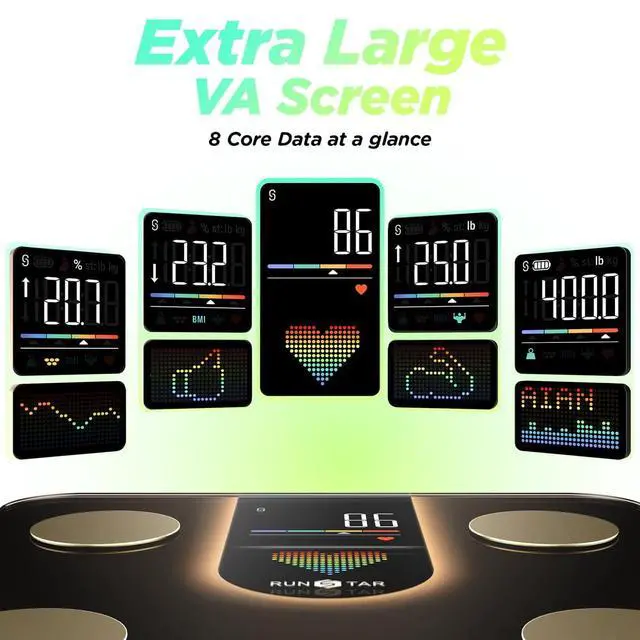 Alt view image 2 of 7 - Scale for Body Weight, Smart Scale with 8-in-1 VA Display, High Precision Bathroom Digital Scale for Body Weight Heart Rate BMI Body Fat 22 Body Composition Sync APP, FSA&HSA Eligible