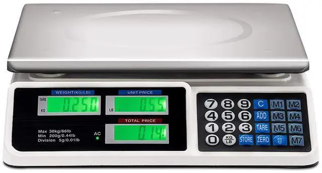 Main image of Electronic Price Computing Scale LCD Digital Commercial Food Meat Weighting Scale 66 Ib Capacity
