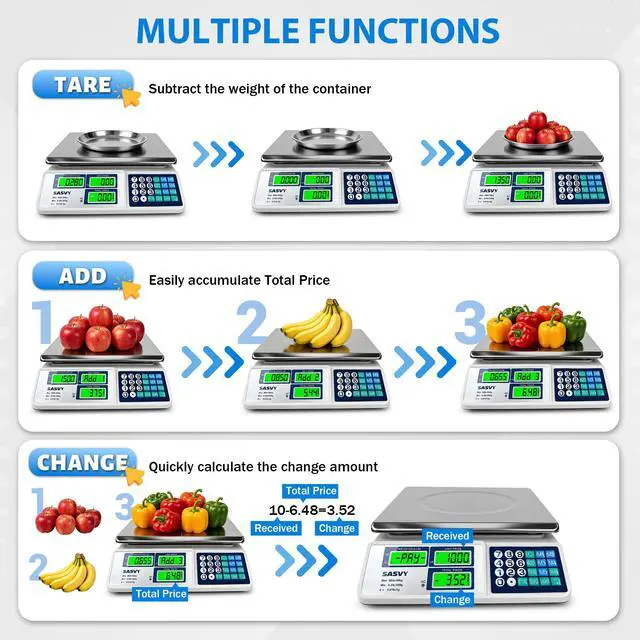 Alt view image 4 of 7 - Price Computing Scale 88lb/40kg Commercial Food Scale with Change Function, Dual LCD Displays, Rechargeable Battery for Farmers Markets, Deli, Meat, Produce,
