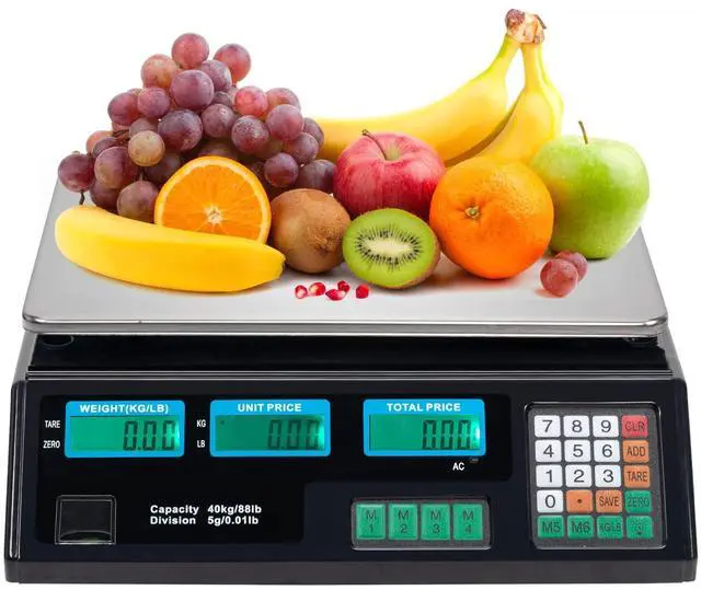 Main image of 88LB 40KG Deli Electronic Commercial Price Computing Scale with LCD Display for Retail Outlet Store, Kitchen, Restaurant Market, Farmer, Food, Meat, Fruit - Silver & Black