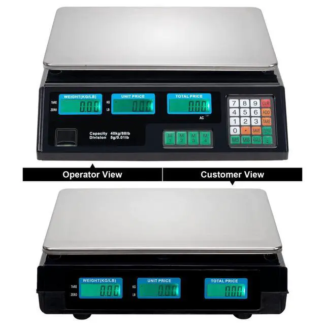 Alt view image 3 of 7 - 88LB 40KG Deli Electronic Commercial Price Computing Scale with LCD Display for Retail Outlet Store, Kitchen, Restaurant Market, Farmer, Food, Meat, Fruit - Silver & Black