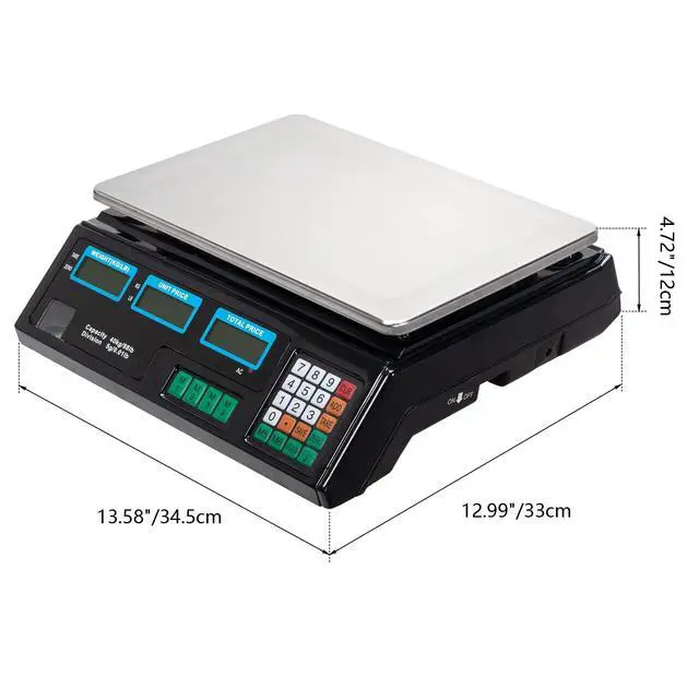 Alt view image 5 of 7 - 88LB 40KG Deli Electronic Commercial Price Computing Scale with LCD Display for Retail Outlet Store, Kitchen, Restaurant Market, Farmer, Food, Meat, Fruit - Silver & Black