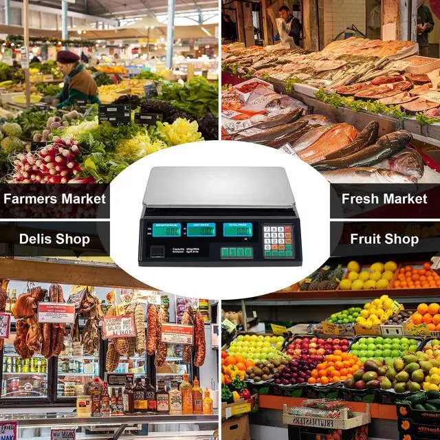 Alt view image 6 of 7 - 88LB 40KG Deli Electronic Commercial Price Computing Scale with LCD Display for Retail Outlet Store, Kitchen, Restaurant Market, Farmer, Food, Meat, Fruit - Silver & Black
