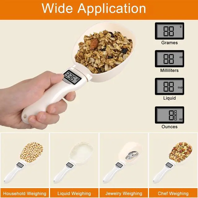 Alt view image 4 of 7 - Digital Measuring Spoon, Weighing Food Measuring Scoop Scale, LCD Electronic Food Scale for Kitchen Gadget, Baking Cooking Coffee, Pet Dog Cat Food, 800g/1g High Precision Grams Measuring Cup Gifts