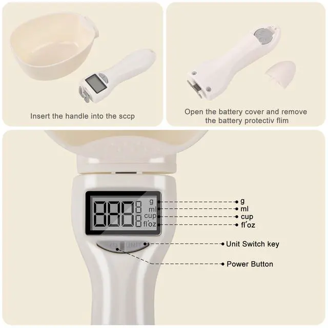 Alt view image 6 of 7 - Digital Measuring Spoon, Weighing Food Measuring Scoop Scale, LCD Electronic Food Scale for Kitchen Gadget, Baking Cooking Coffee, Pet Dog Cat Food, 800g/1g High Precision Grams Measuring Cup Gifts