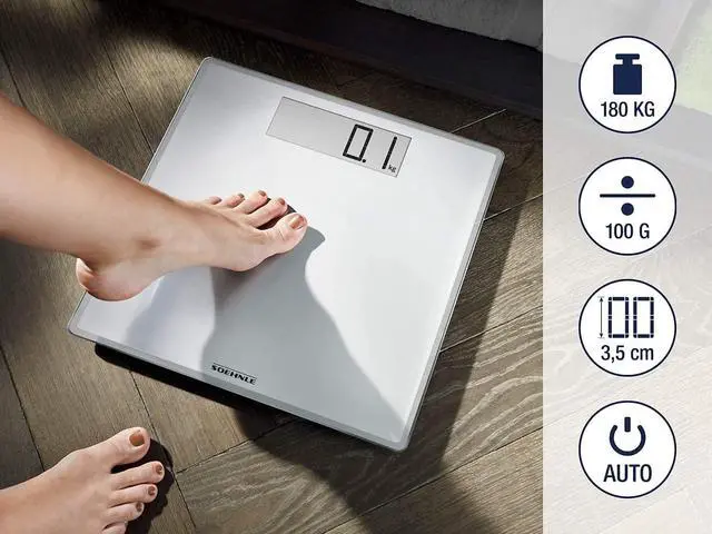 Alt view image 3 of 7 - Style Sense Comfort 100 Digital Bathroom Scale LCD Display, 396 lb Capacity, Auto On/Off, Safety Glass Platform, Precise 0.2 lb Increments, Energy Saving, Battery Included White