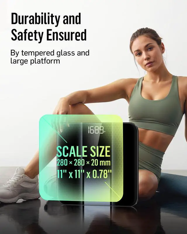 Alt view image 3 of 7 - Digital Bathroom Scale for Body Weight with High Precision, Clear LED Backlight Display, Accurate Scale with Durable Tempered Glass, 400lb, Silver