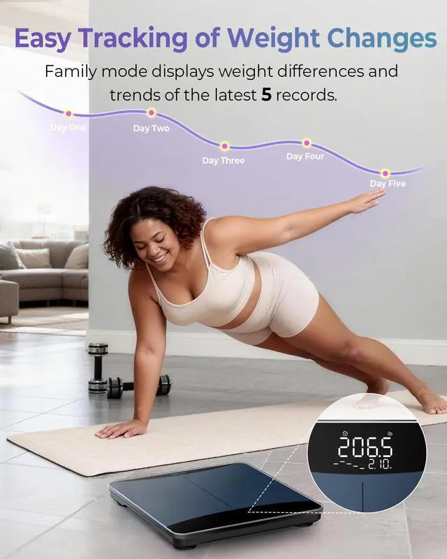 Alt view image 3 of 7 - 600lb Scale for Body Weight with Weight Trends, High Accurate Weight Scale with Extra-High Capacity Large Display, Premium Digital Scales for Body Weight, Family, Pet