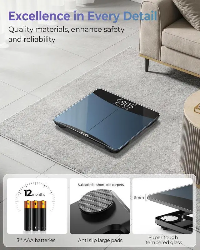Alt view image 7 of 7 - 600lb Scale for Body Weight with Weight Trends, High Accurate Weight Scale with Extra-High Capacity Large Display, Premium Digital Scales for Body Weight, Family, Pet