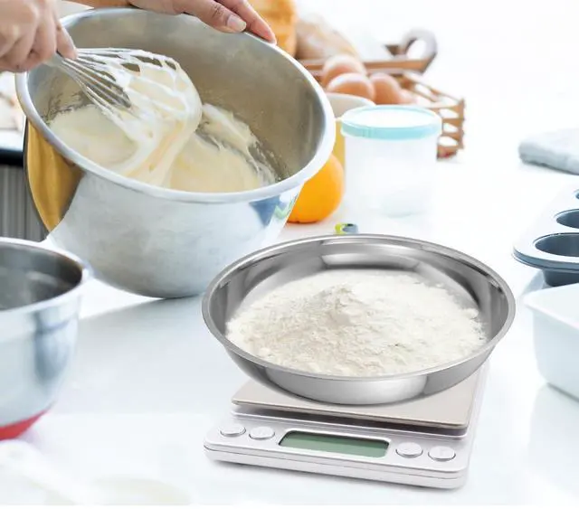 Alt view image 4 of 7 - 2pcs Stainless Steel Electronic Scale Tray for Accurate Weighing 25cm Food Weighing Bowl for Cooking and Baking Suitable for Kitchen and Laboratory Use