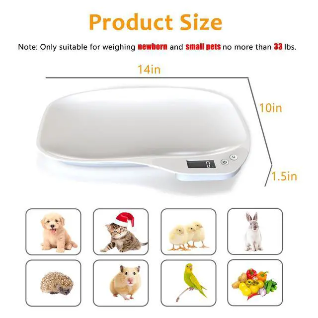 Alt view image 2 of 7 - Small Animal Digital Scale, 14" x 10" Pet Weighing Scale Max 33lbs