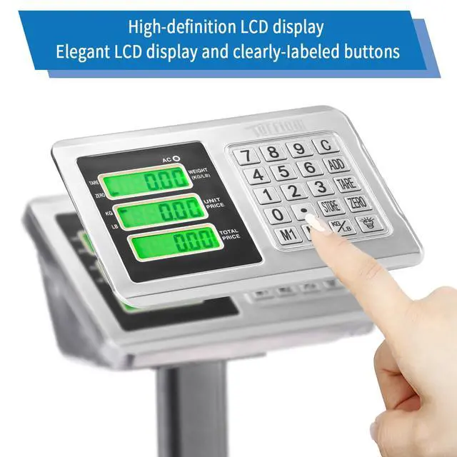 Alt view image 7 of 7 - 661lbs Electronic Industrial Commercial Platform Scale,Stainless Steel High-Definition LCD Display,Digital Floor Heavy Duty,Luggage Package Price Computing Postal Shipping MailingGrey