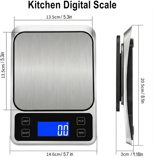 Alt view image 2 of 7 - Kitchen Digital Scale, 0.1 g/0.001 oz High Precision Electronic Scale, Max 5 kg/11 lbs, Multiple Unit Conversion, Auto Power-Off/Tare/Counting Function, Stainless Steel Weighing Platform (Silver)