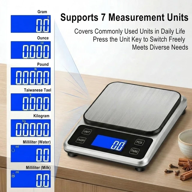 Alt view image 3 of 7 - Kitchen Digital Scale, 0.1 g/0.001 oz High Precision Electronic Scale, Max 5 kg/11 lbs, Multiple Unit Conversion, Auto Power-Off/Tare/Counting Function, Stainless Steel Weighing Platform (Silver)