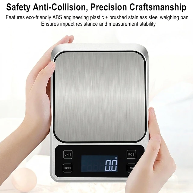 Alt view image 4 of 7 - Kitchen Digital Scale, 0.1 g/0.001 oz High Precision Electronic Scale, Max 5 kg/11 lbs, Multiple Unit Conversion, Auto Power-Off/Tare/Counting Function, Stainless Steel Weighing Platform (Silver)