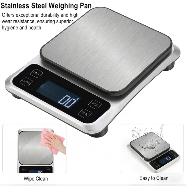 Alt view image 6 of 7 - Kitchen Digital Scale, 0.1 g/0.001 oz High Precision Electronic Scale, Max 5 kg/11 lbs, Multiple Unit Conversion, Auto Power-Off/Tare/Counting Function, Stainless Steel Weighing Platform (Silver)