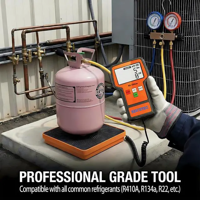 Alt view image 3 of 6 - Refrigerant Scale 220 LBS HVAC Freon Scale, ±0.05% High Accuracy, 9"×9" Aluminum Platform, Electronic Refrigerant Charging Weight Scale for All Recovery Tanks, Portable Case, Battery Included