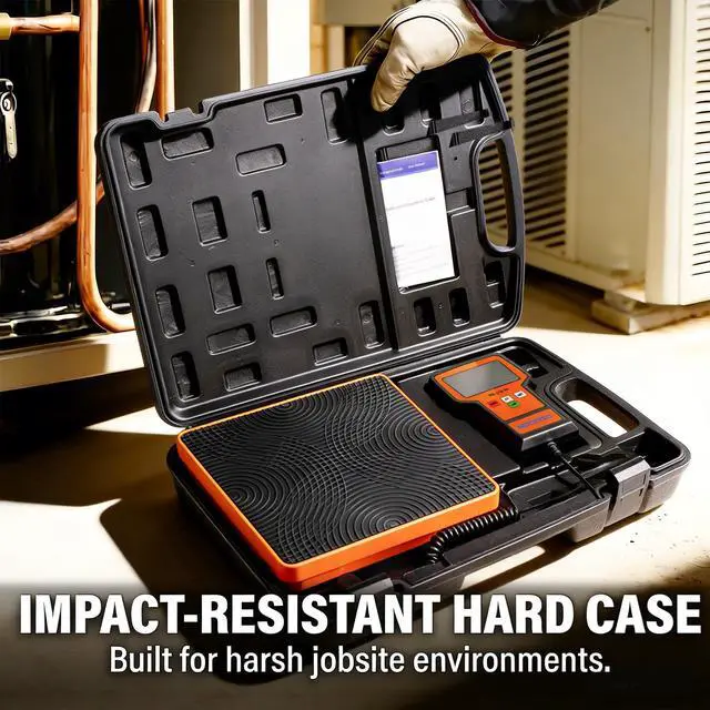 Alt view image 5 of 6 - Refrigerant Scale 220 LBS HVAC Freon Scale, ±0.05% High Accuracy, 9"×9" Aluminum Platform, Electronic Refrigerant Charging Weight Scale for All Recovery Tanks, Portable Case, Battery Included