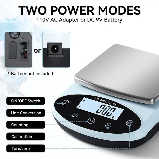Alt view image 4 of 7 - Analytical Balance 5000g x 0.01g Digital Gram Scale 0.01g Accuracy Precision Lab Scale 13 Unit High Precision Digital Scale for Laboratory, Jewelry Weighing