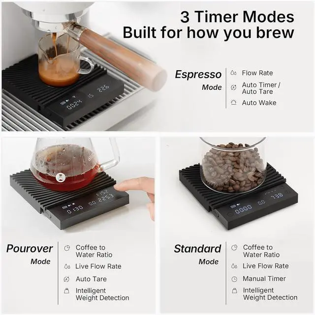 Alt view image 2 of 7 - Black Mirror Basic 3 Coffee Scale with Timer - Ultra Thin Digital Kitchen Scale, 0.1g Precision for Espresso, Pour Over, Baking & Cooking (Basic 3)