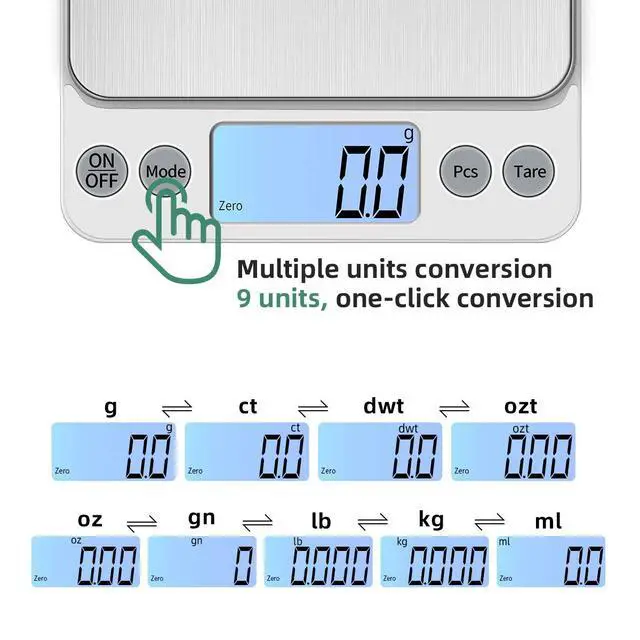 Alt view image 2 of 7 - Upgraded Larger Size Digital Food Scale Weight Grams and OZ, 5kg/0.1g Kitchen Scale for Cooking Baking, High Precision Electronic Scale with LCD Display