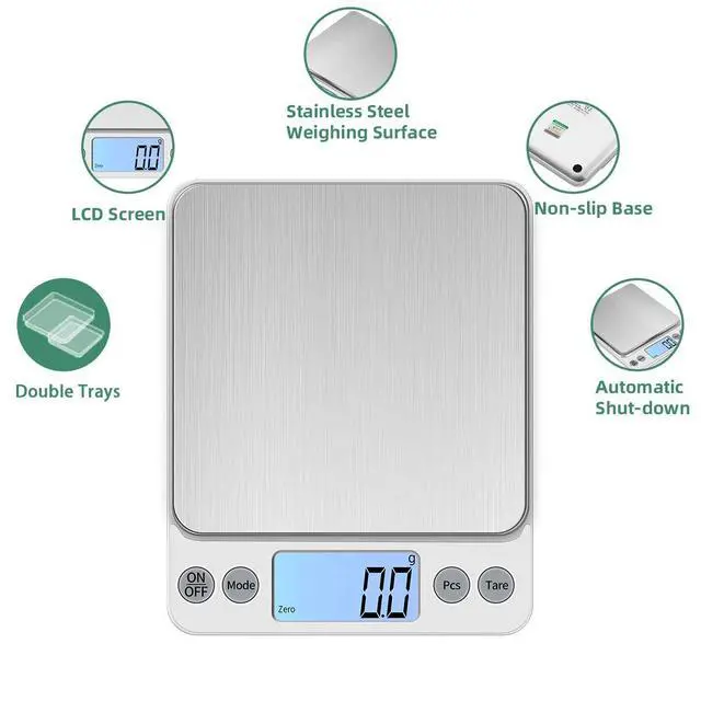 Alt view image 5 of 7 - Upgraded Larger Size Digital Food Scale Weight Grams and OZ, 5kg/0.1g Kitchen Scale for Cooking Baking, High Precision Electronic Scale with LCD Display