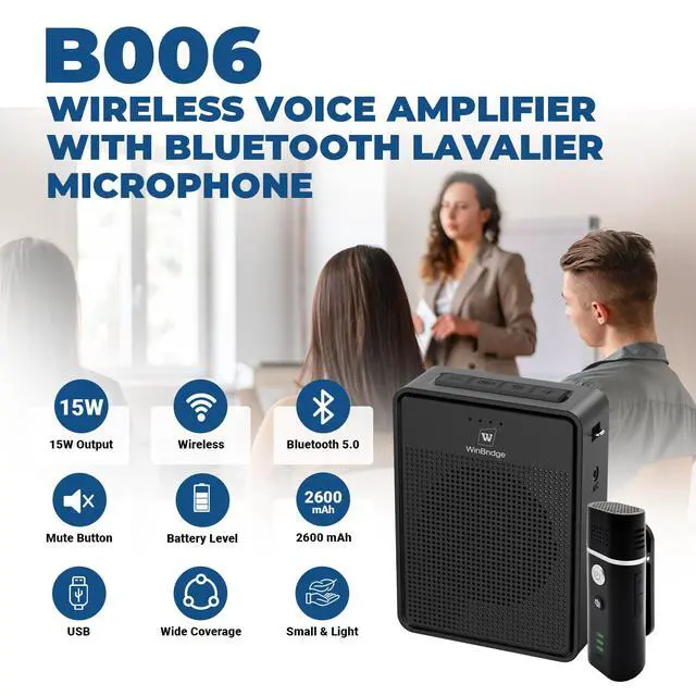 Alt view image 2 of 7 - Wireless Voice Amplifier with Bluetooth Lavalier Microphone B006