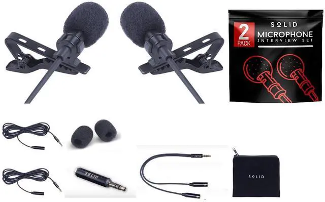 Main image of Clip On Lavalier Lapel Microphone 2 Pack Set for iPhone and Android Vlogging, Interview, Selfie Videos