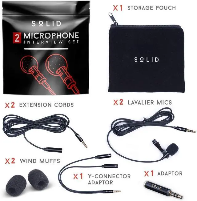 Alt view image 2 of 7 - Clip On Lavalier Lapel Microphone 2 Pack Set for iPhone and Android Vlogging, Interview, Selfie Videos