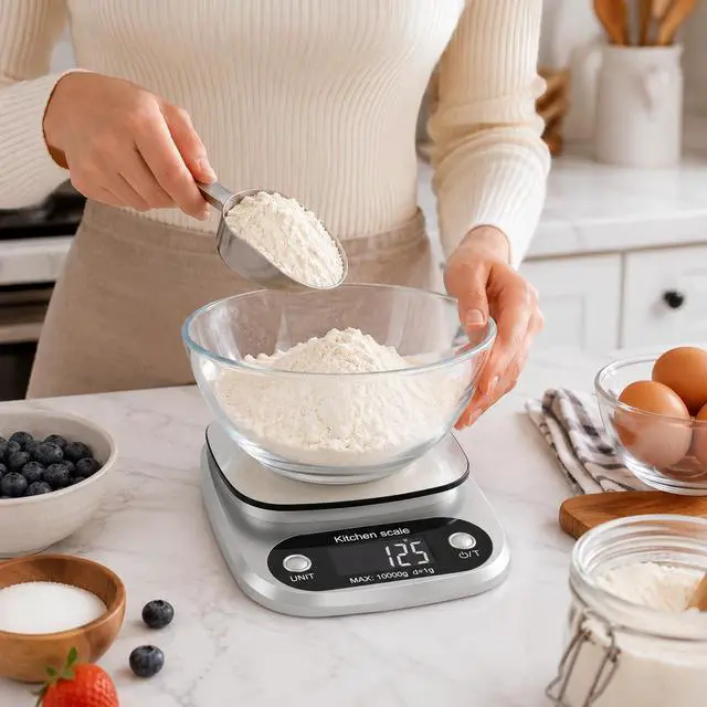 Alt view image 7 of 7 - Digital Kitchen Scale for Cooking & Baking, Compact Food Scale with Digital Display, Unit Conversion, Tare Function, Lightweight Design for Home Cooks, Diet Trackers, Meal Prep