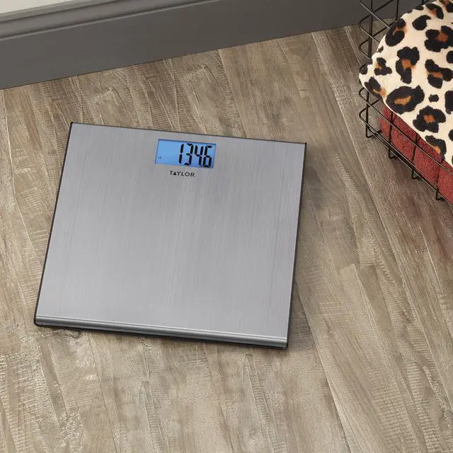 Alt view image 2 of 4 - Digital Scales for Body Weight, Extra-High 440 lb Capacity, Thin Profile, Unique Blue LCD, Glass Platform, 12.2 x 12.2 Inches, Stainless Steel